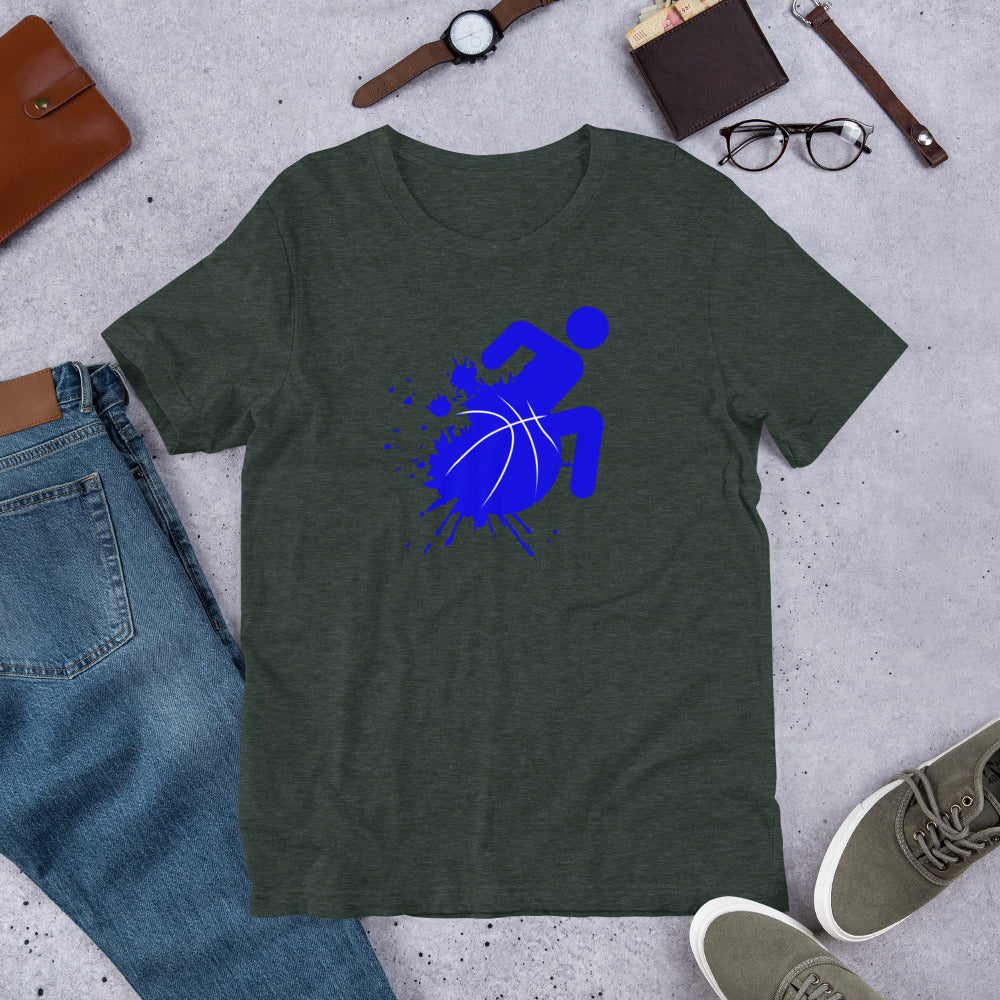 Blue splatter wheelchair basketball t-shirt