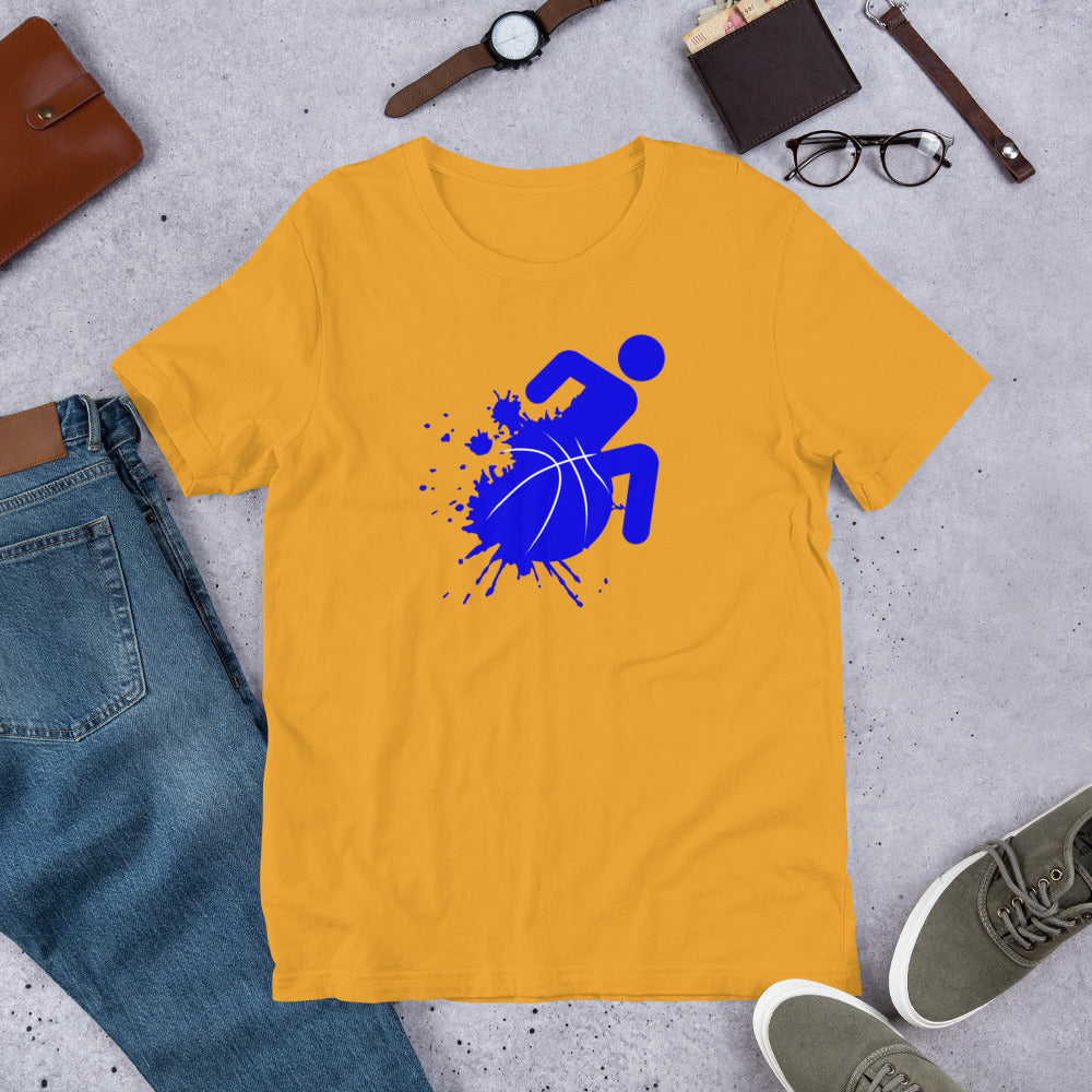 Blue splatter wheelchair basketball t-shirt