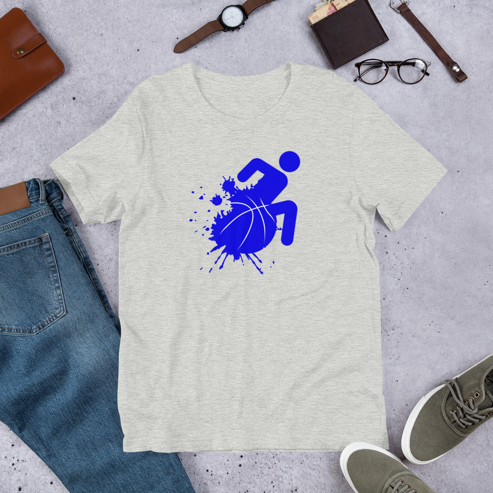 Blue splatter wheelchair basketball t-shirt