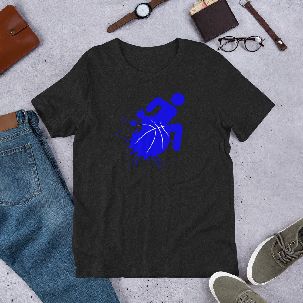 Blue splatter wheelchair basketball t-shirt