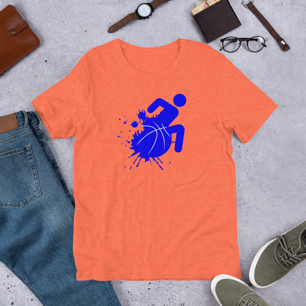 Blue splatter wheelchair basketball t-shirt