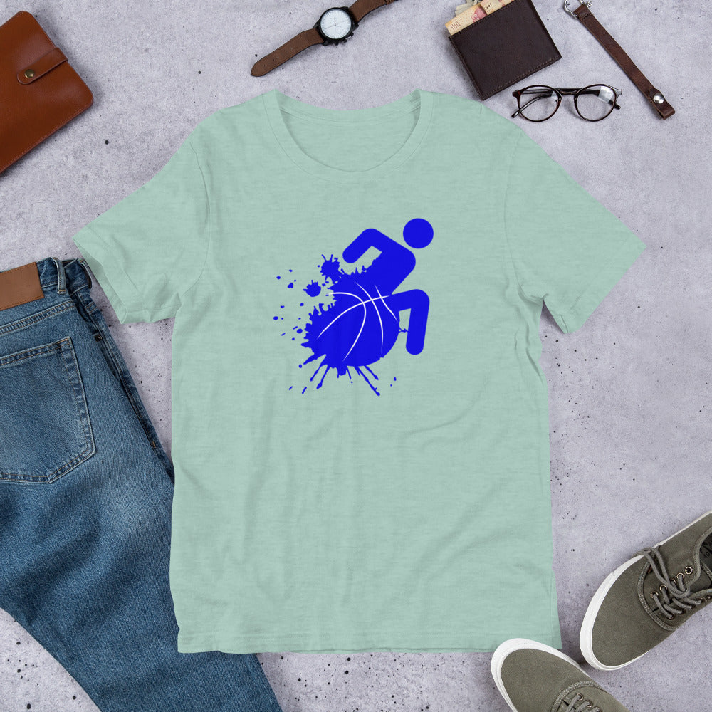 Blue splatter wheelchair basketball t-shirt