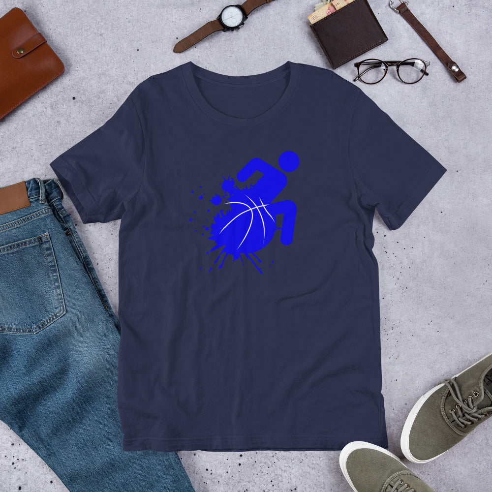 Blue splatter wheelchair basketball t-shirt