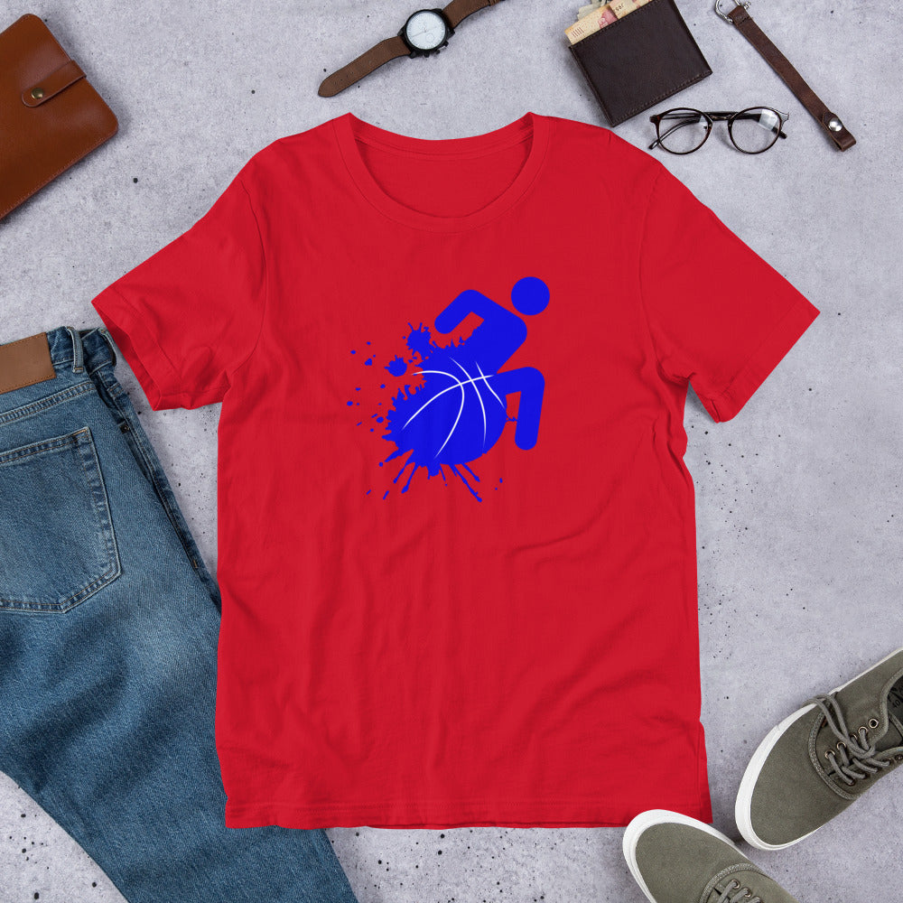 Blue splatter wheelchair basketball t-shirt