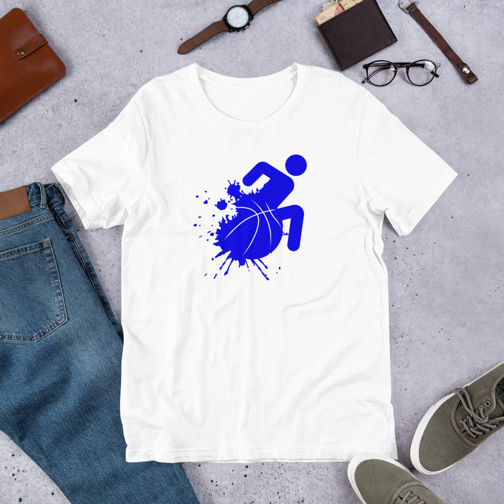 Blue splatter wheelchair basketball t-shirt