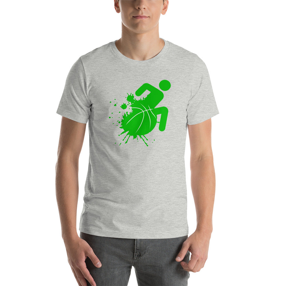 Bright Green Splatter Wheel Wheelchair Basketball Unisex t-shirt