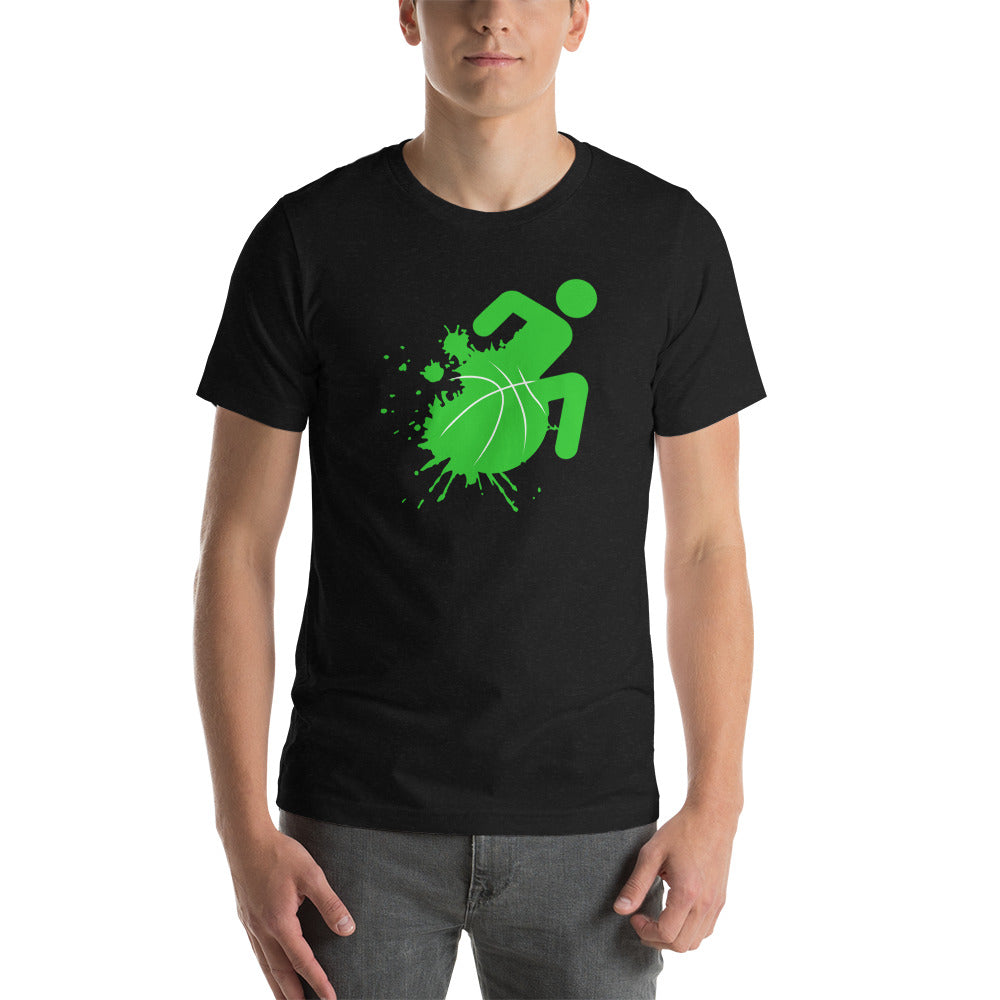 Bright Green Splatter Wheel Wheelchair Basketball Unisex t-shirt