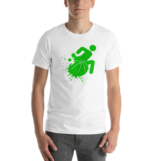 Bright Green Splatter Wheel Wheelchair Basketball Unisex t-shirt
